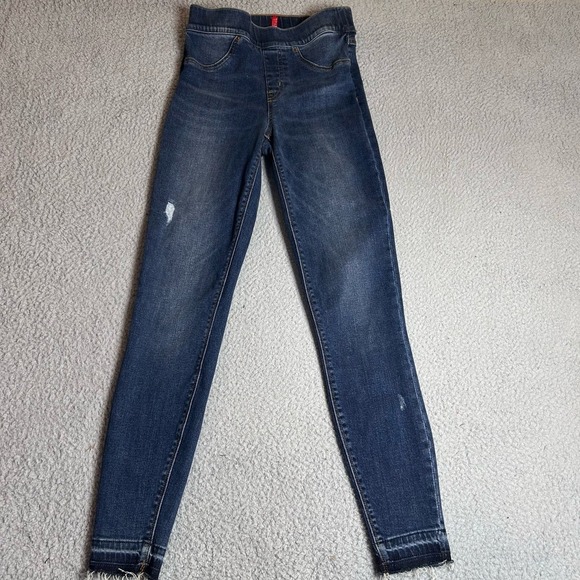 Spanx Jeans Womens XS Medium Wash Distressed Ankle Skinny Fit Pull On Jeans - Picture 2 of 11